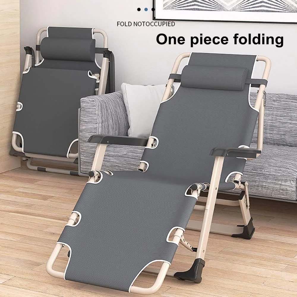 Portable Folding Recliner,Lounge Chair,Outdoor Camping Folding Deck Chair,Household Leisure Noon Break Chair,180 ° Adjustment - Image 5