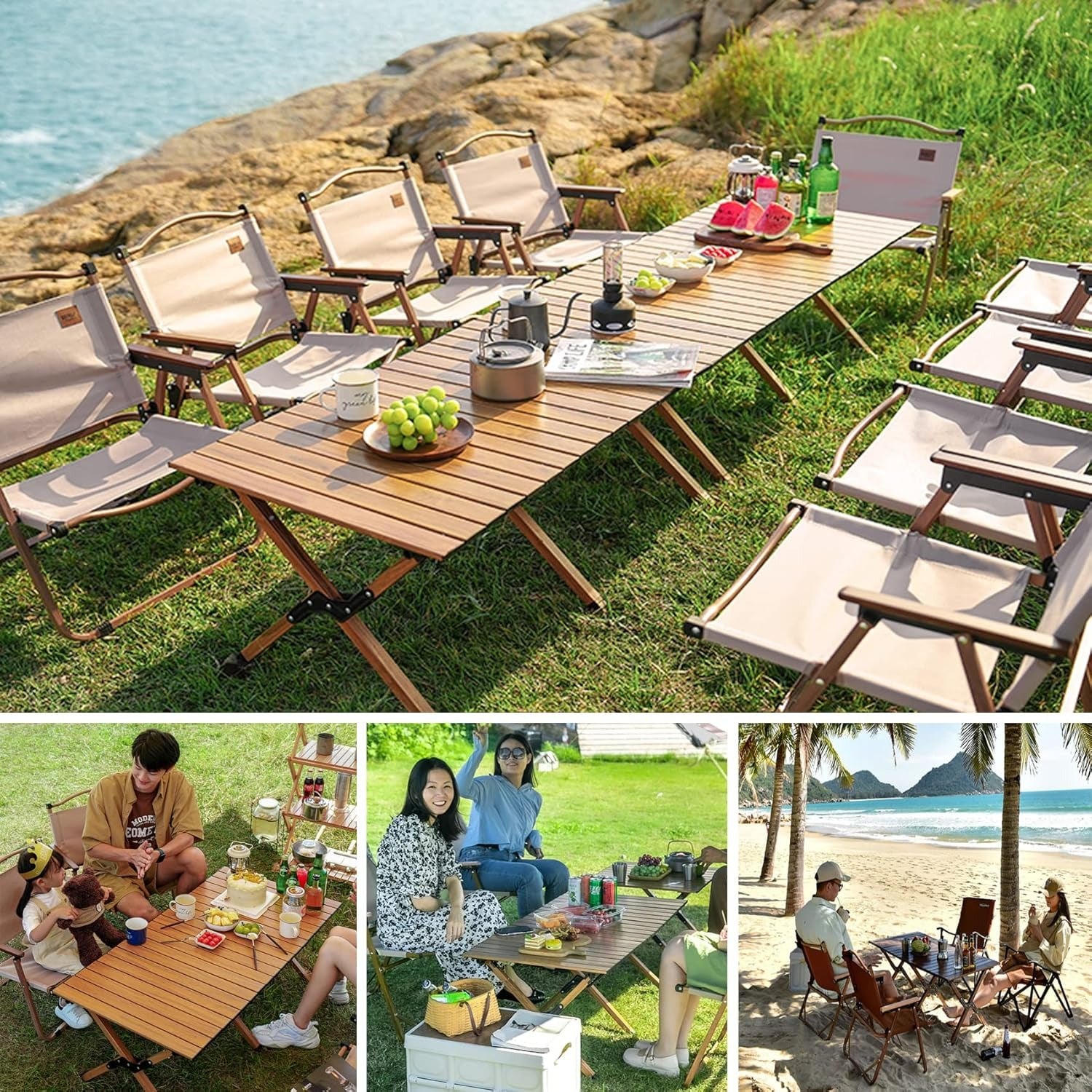 Portable Folding Table, Aluminum Alloy Camping Tables, Picnic Tables, Square Table, Roll Up Top Table, Foldable Desk for Outdoor Cooking - Image 4