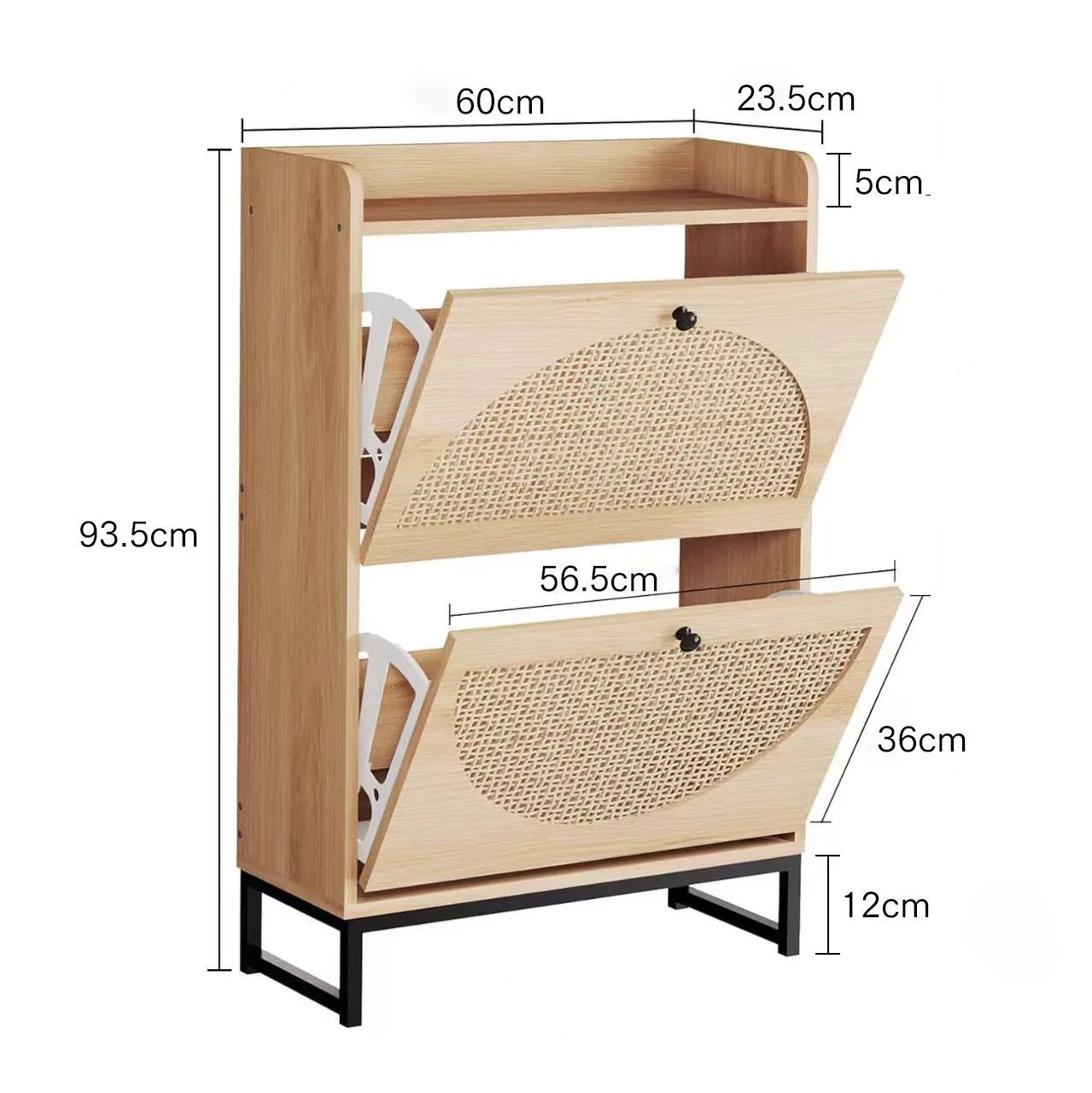 Premium Rattan Wooden Flip Shoe Organizer Cabinet rack– Black Finish - Image 2