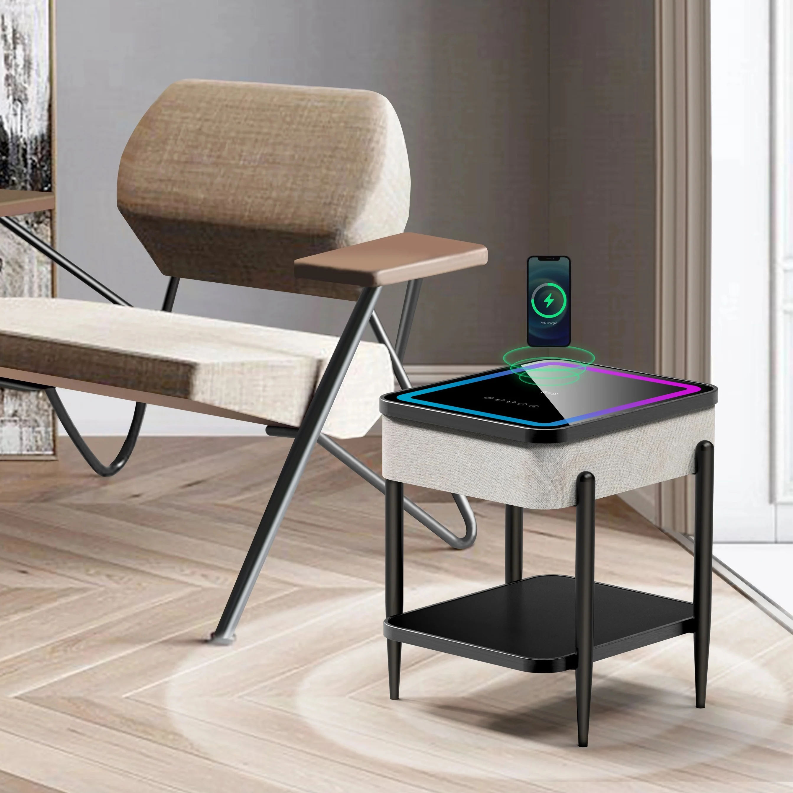 Premium Smart Accent Table with Built-in Bluetooth Speakers Multi-Functional Side Table for Living Room, Bedroom & Coffee Nooks - Image 2