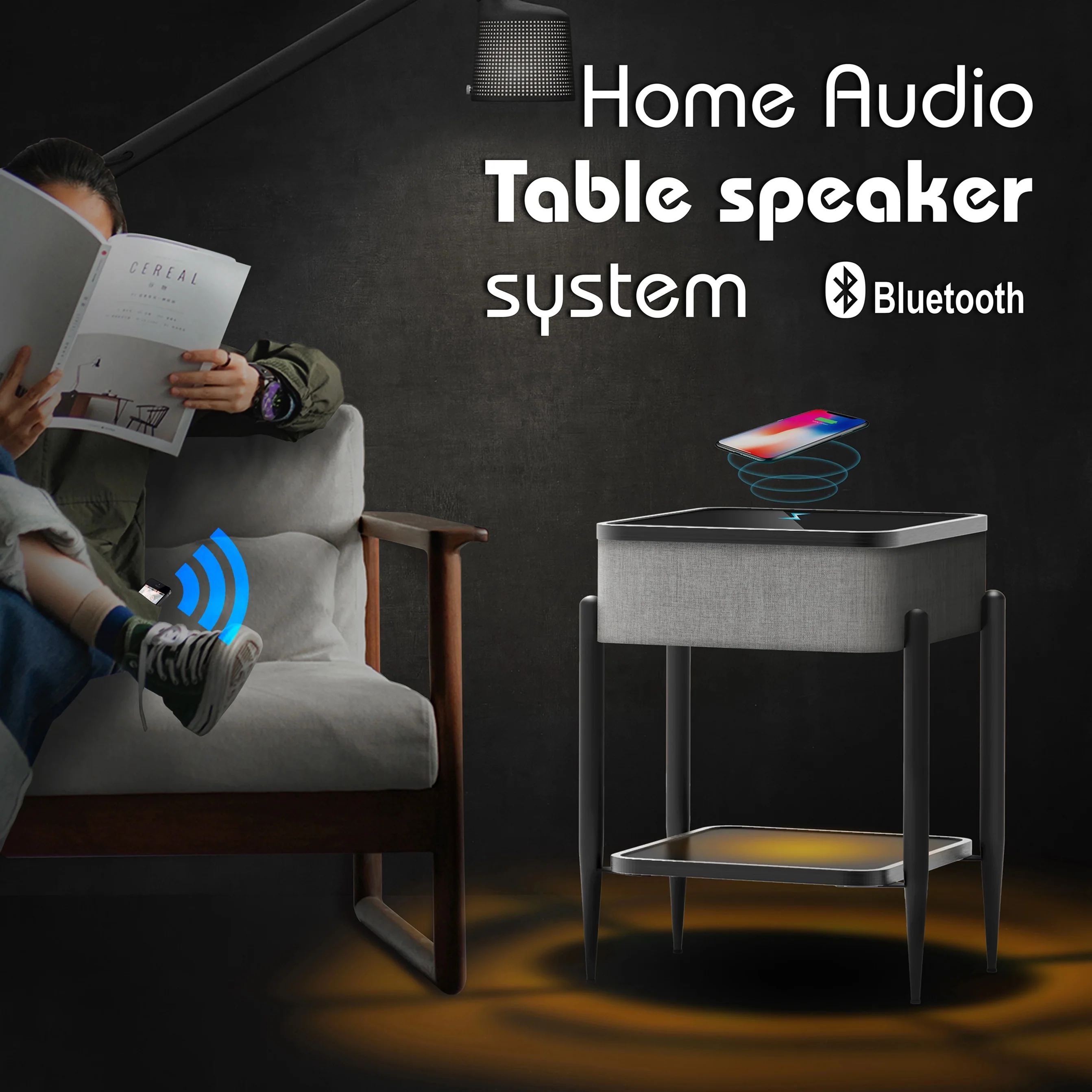 Premium Smart Accent Table with Built-in Bluetooth Speakers Multi-Functional Side Table for Living Room, Bedroom & Coffee Nooks - Image 5