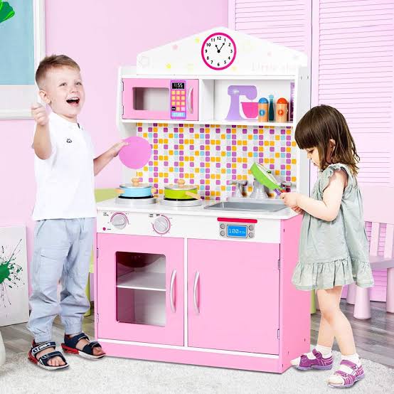 Pretend Play Toy Kitchen Set with Simulation Stove, Microwave Oven and Realistic Sounds, Large Wooden Play Kitchen for Toddlers - Image 5