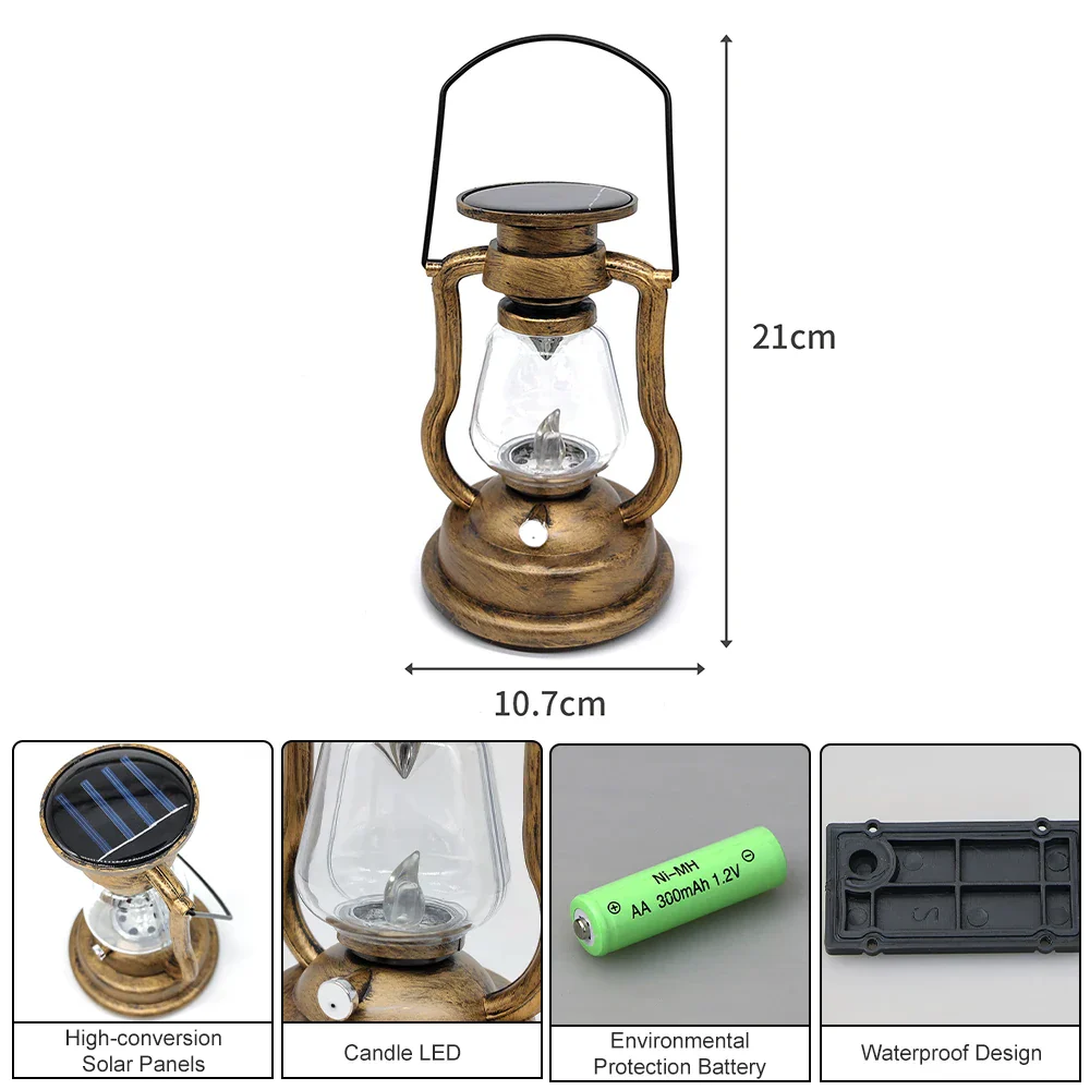 Ramadan Lantern Solar Battery Rechargeable Camping Light LED Outdoor Lighting Candle Flame Tent Lantern Lamp Camping Supplies - Image 4