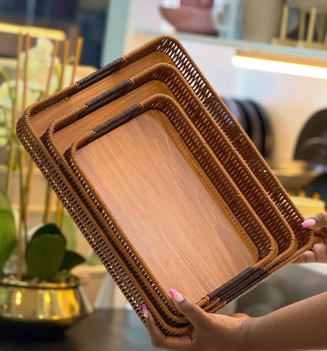 Rattan Bamboo Serving Tray – Handwoven Square Eco-Friendly - Image 2