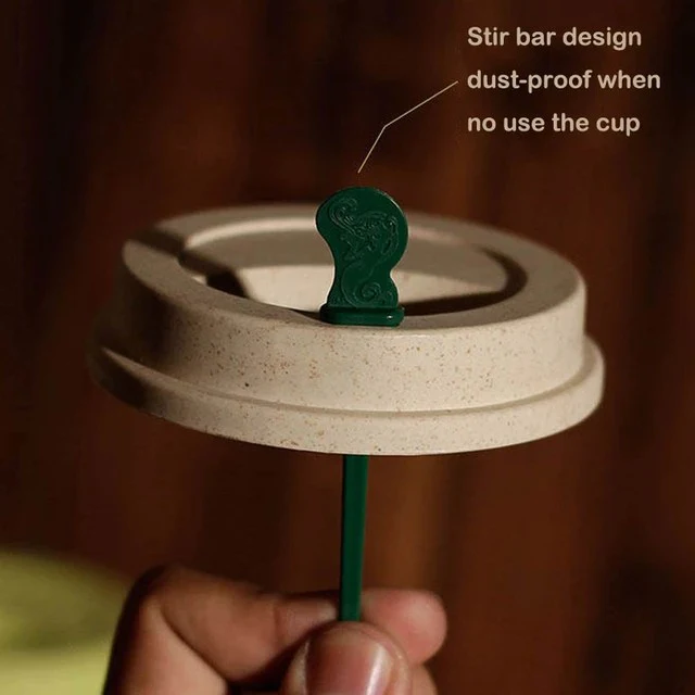 Re-usable 350ml Wheat Straw Travel Coffee Mugs Cup with Lid and Stir Easy to Go Portable Mug for Outdoor Camping Hiking Picnic - Image 4