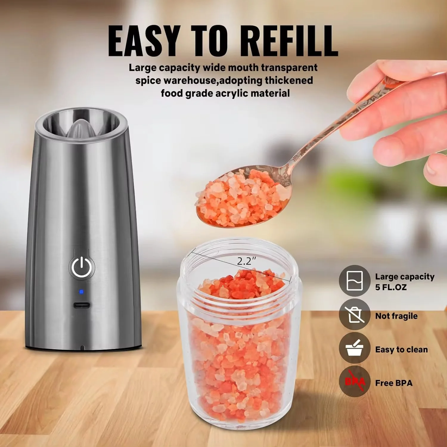 Rechargeable Electric Salt and Pepper Grinder - Image 3