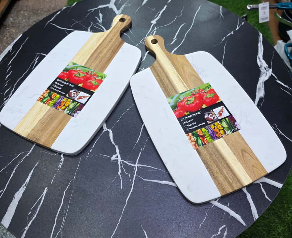 Rectangular Acacia Wood Cutting Board with Natural Marble Inlay Double-Sided Serving & Chopping Board - Image 2