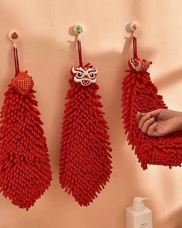 Red chenille microfiber kitchen/bathroom towels - Image 2
