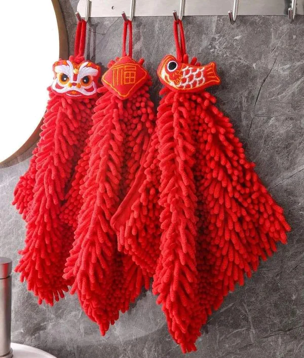 Red chenille microfiber kitchen/bathroom towels - Image 3