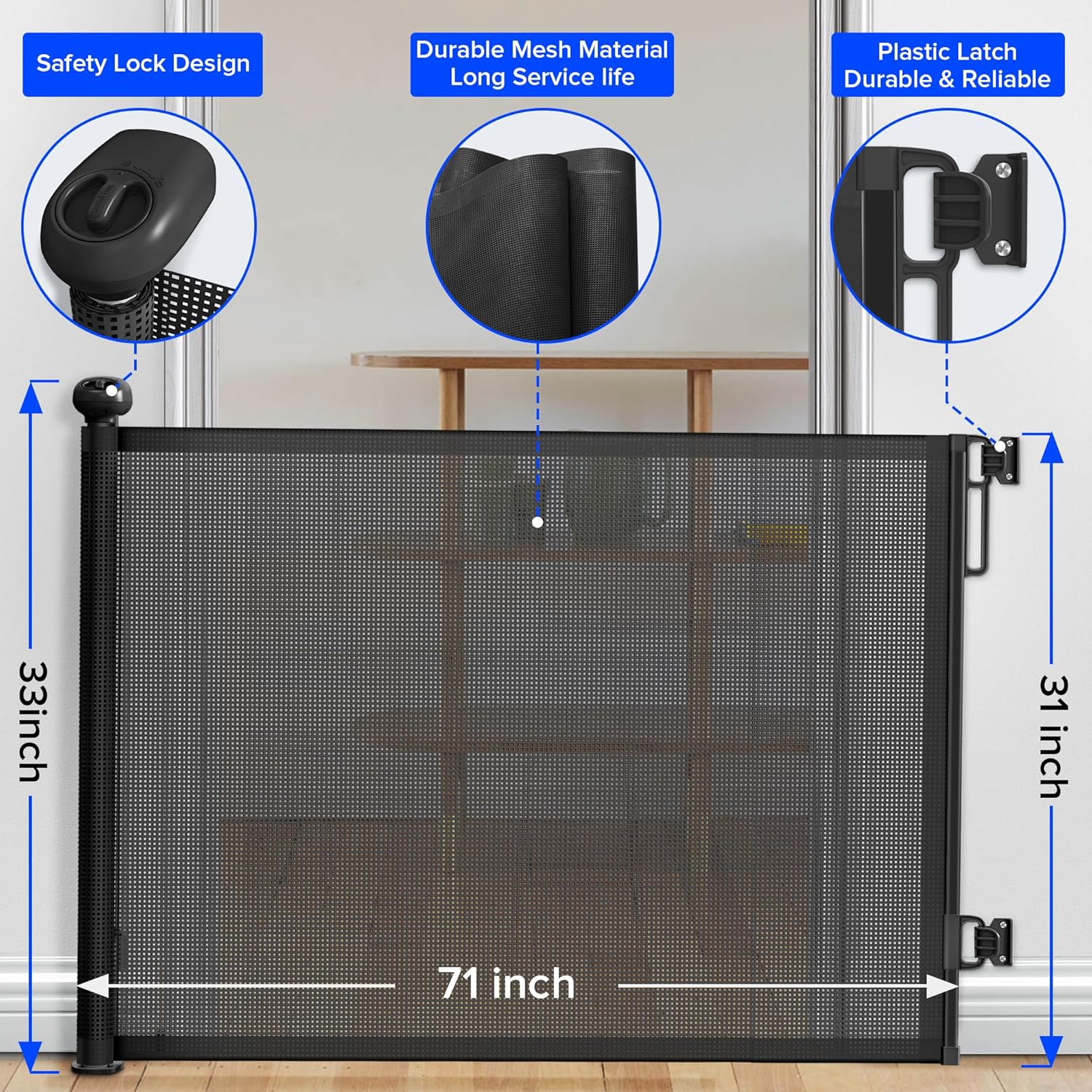 Retractable Baby Gate – 1.4m Extra Wide Mesh Safety Gate for Doorways & Staircases - Image 3
