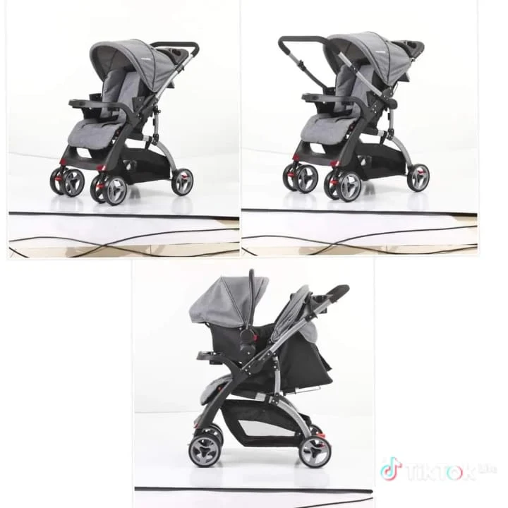 Reversible handle stroller with carrycot cup holder foot rest Reclining position - Image 2