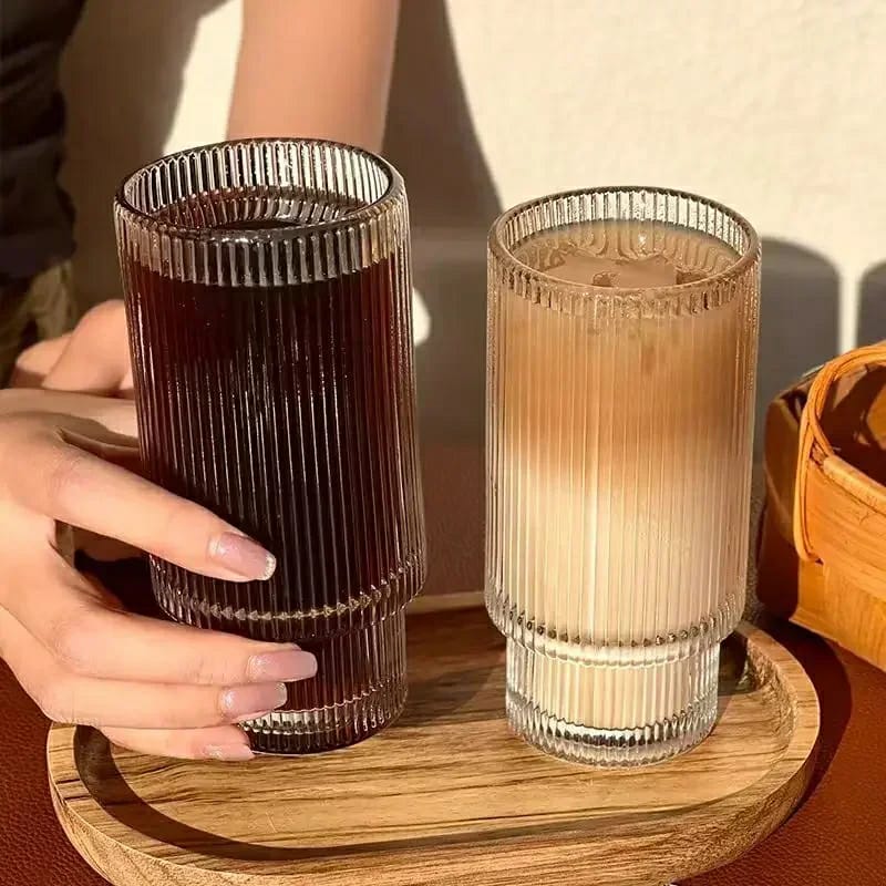 Ribbed Tumblers with Straws Glass Tumbler Cocktail Glasses 6pcs - Image 4