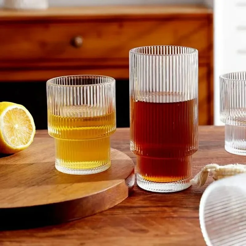 Ribbed Tumblers with Straws Glass Tumbler Cocktail Glasses 6pcs - Image 7