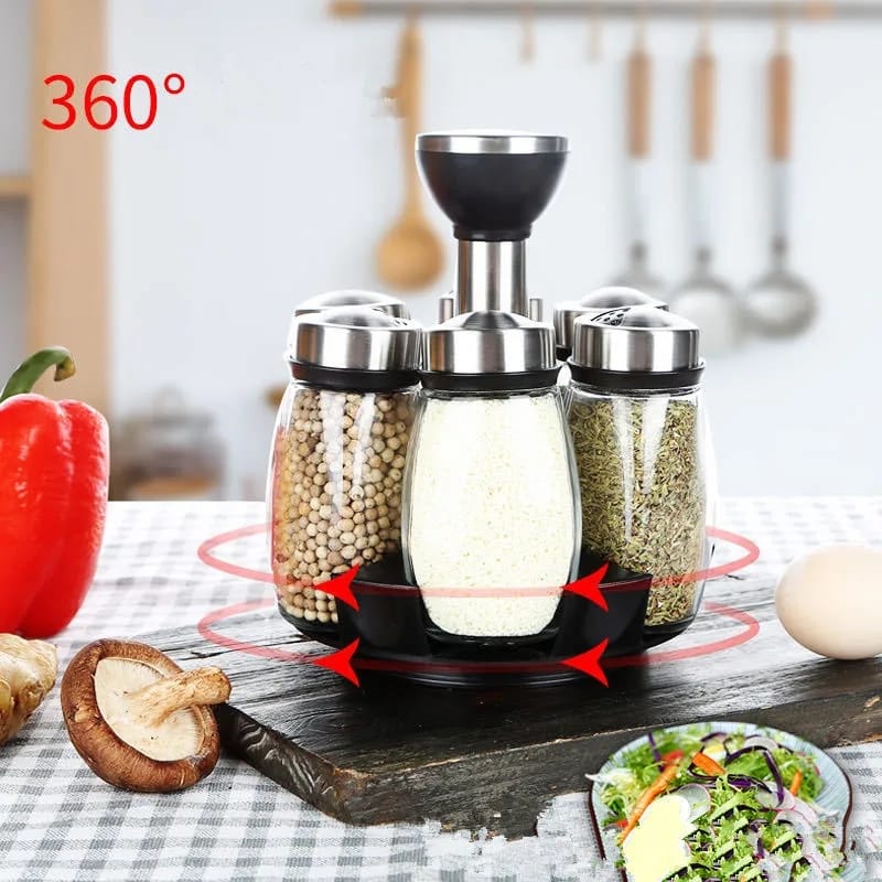 Rotating  Seasoning Glass Jar Storage Set - Image 4