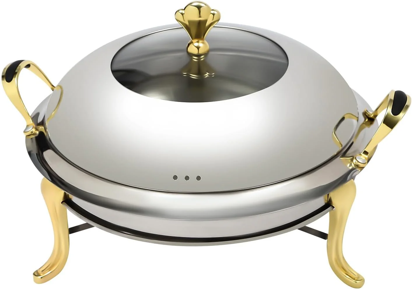 Round Chafing Dish Stainless Steel Buffet Chafer, Food Warmer Set with a 26cm/10.24in Pot, Lid - Image 3
