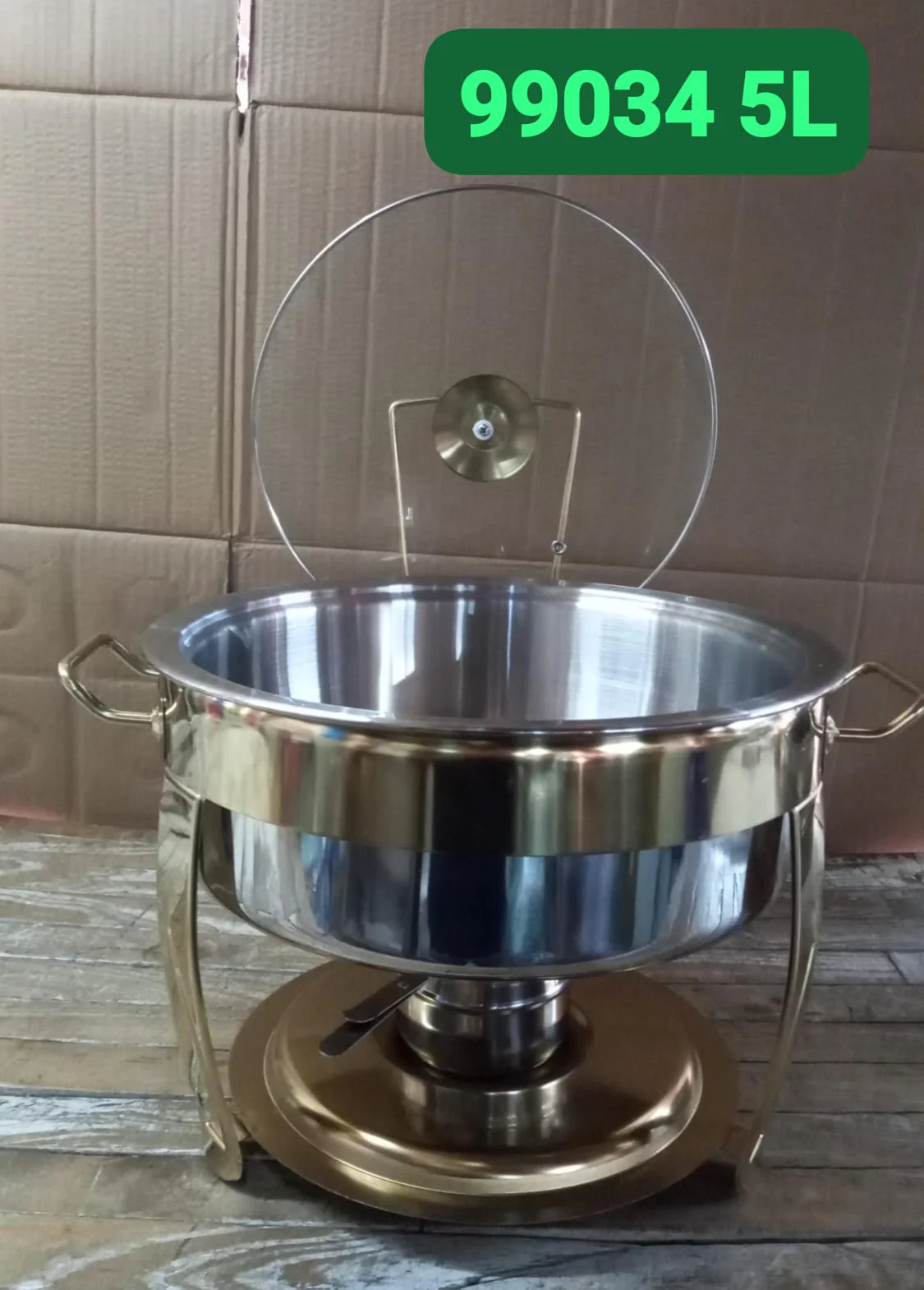Round Food Warmer Stainless Steel Chafing Dish With Hanging Lid - Image 3