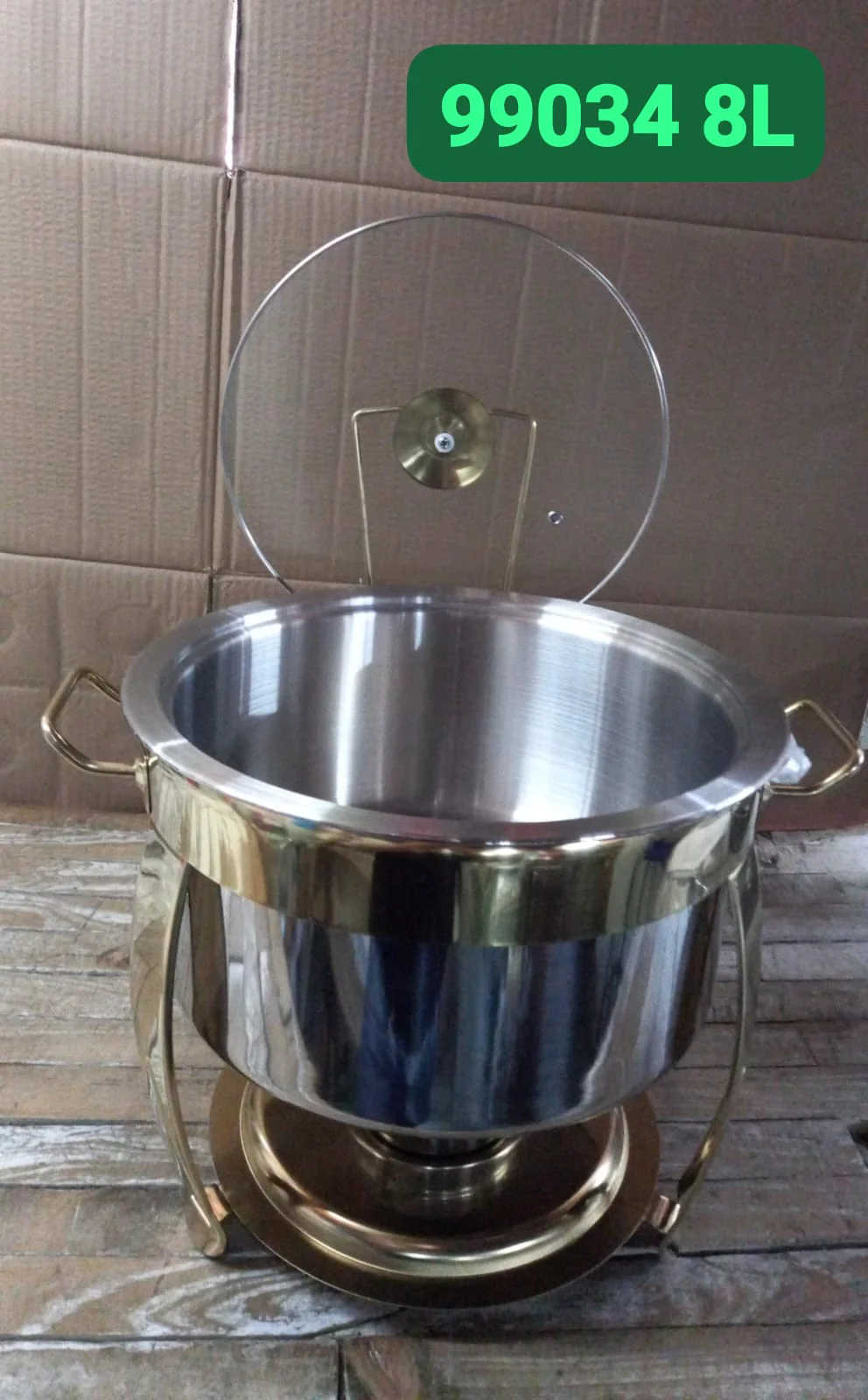 Round Food Warmer Stainless Steel Chafing Dish With Hanging Lid - Image 4