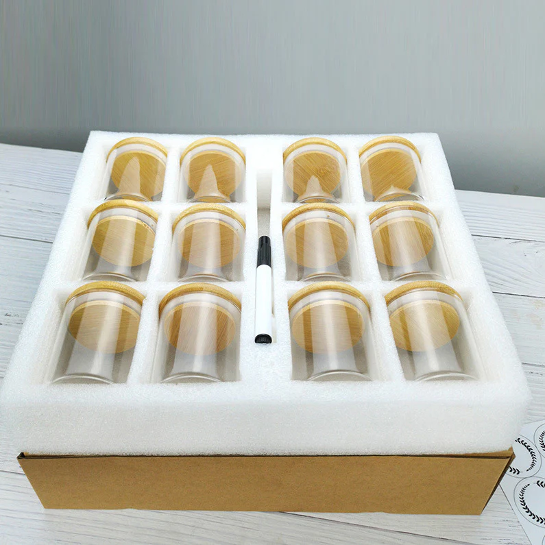 12-Piece Round Glass Spice Jars Set with Bamboo Lids – Kitchen Spice Storage & Organisation Set - Image 2