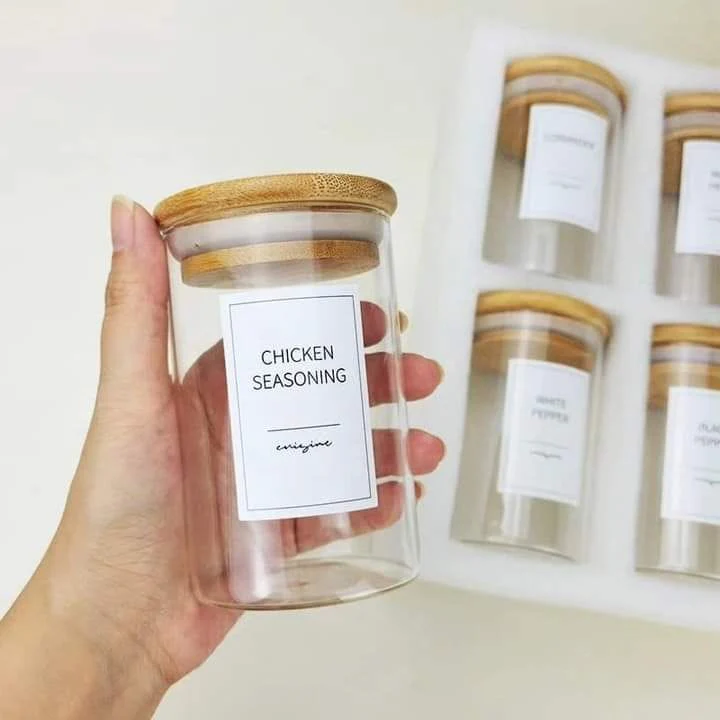 12-Piece Round Glass Spice Jars Set with Bamboo Lids – Kitchen Spice Storage & Organisation Set - Image 3