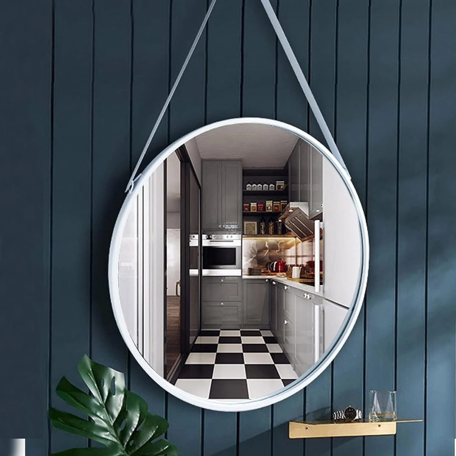 Round Hanging Mirror with Strap Decorative Wall Mirror 60cm - Image 4