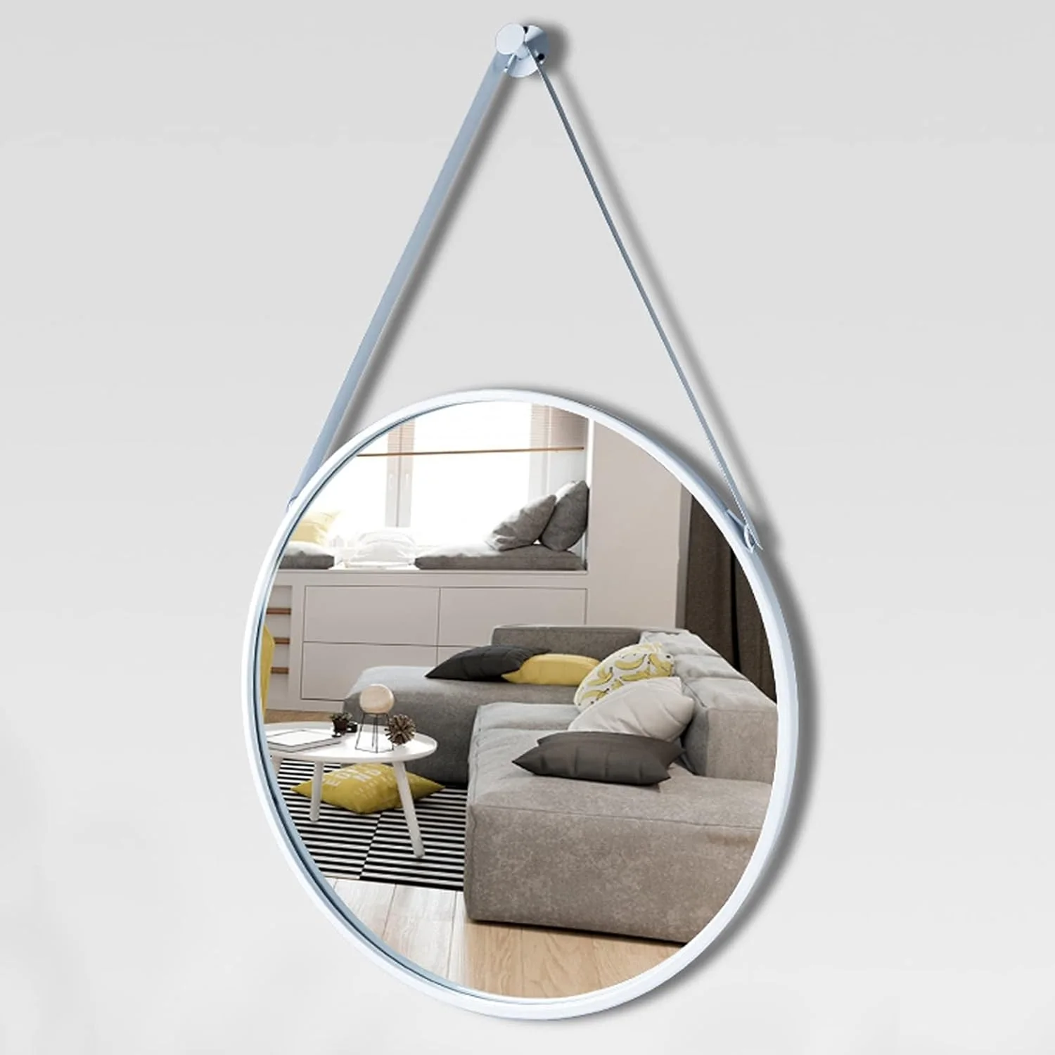 Round Hanging Mirror with Strap Decorative Wall Mirror 60cm - Image 5