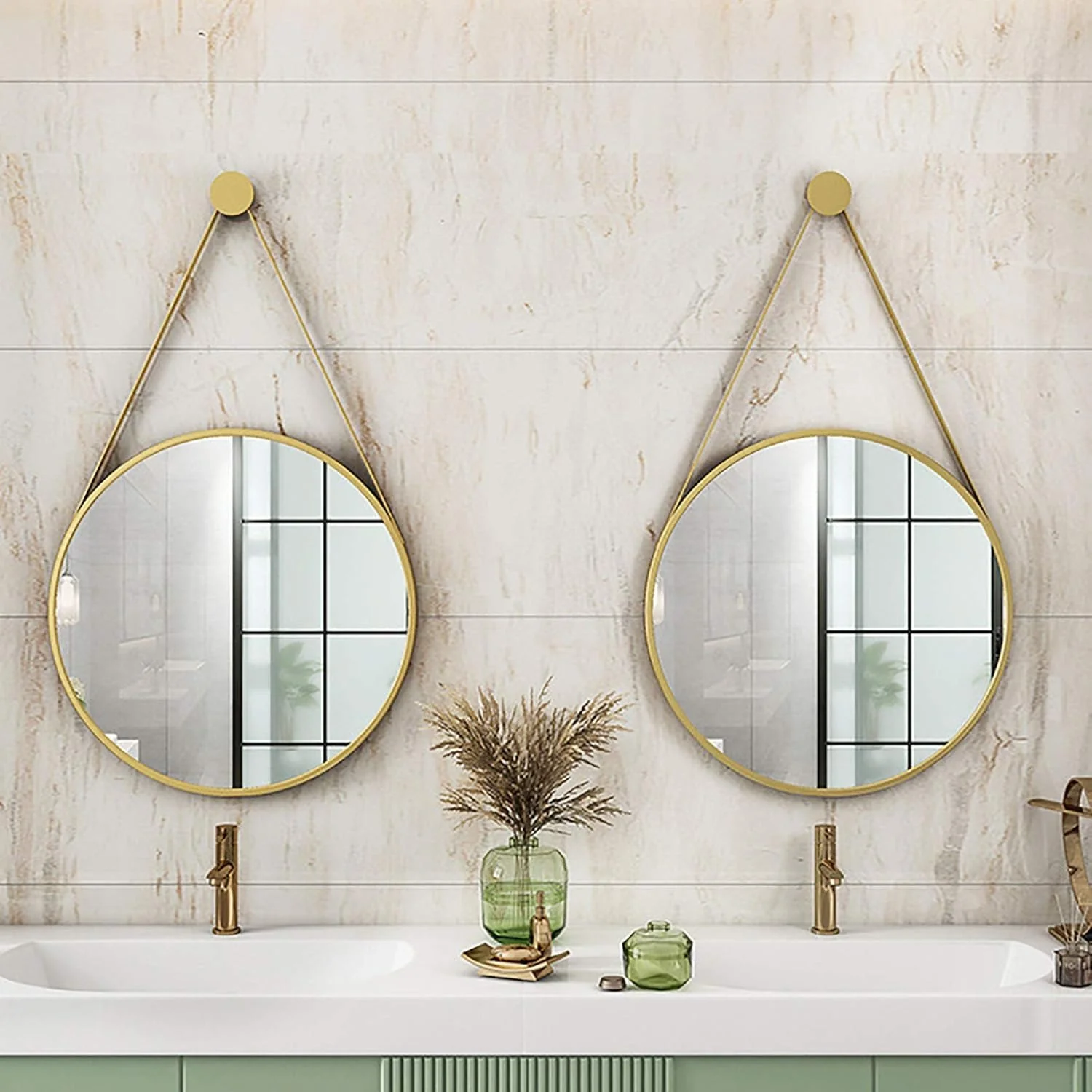 Round Hanging Mirror with Strap Decorative Wall Mirror 60cm - Image 7