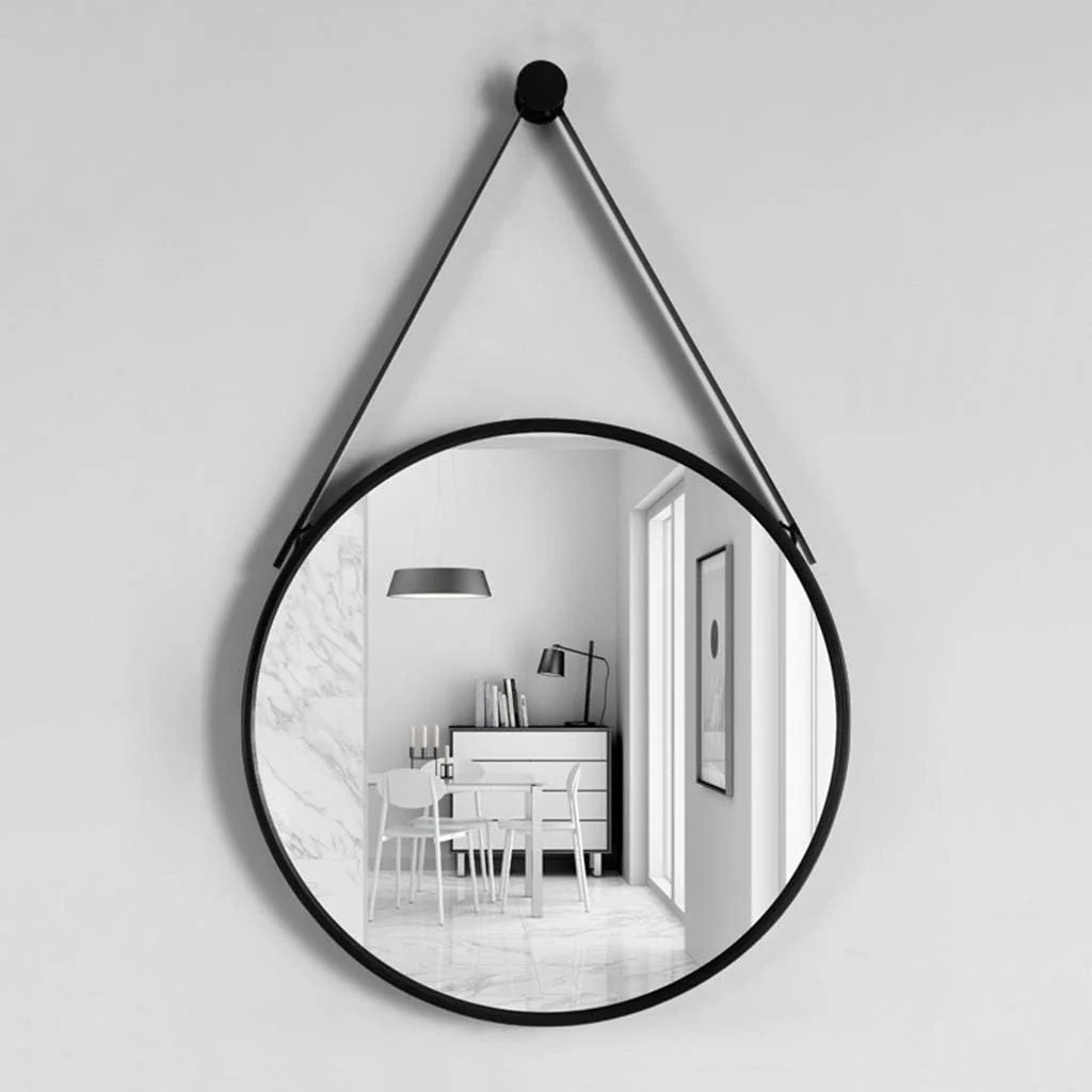 Round Hanging Mirror with Strap Decorative Wall Mirror 60cm - Image 8