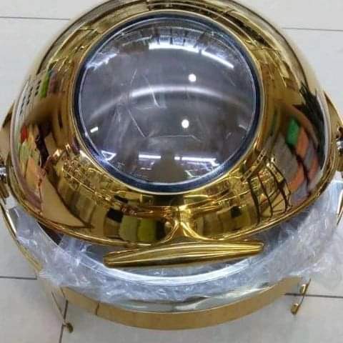 Executive Gold Round Roll Top Chafing Dish Set 6 Litre Stainless Steel with Stay Open Lid for Buffet Serving - Image 3