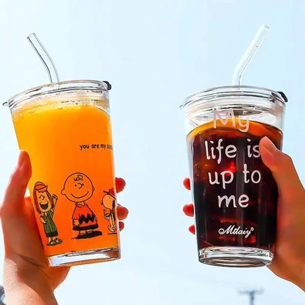 Round Transparent Borosilicate Drinking Glass Cup/Tumbler with lid + Straw - Image 4
