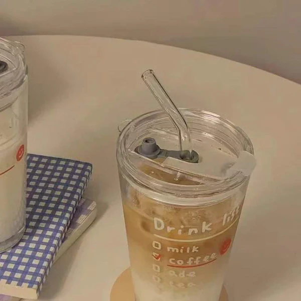 Round Transparent Borosilicate Drinking Glass Cup/Tumbler with lid + Straw - Image 7
