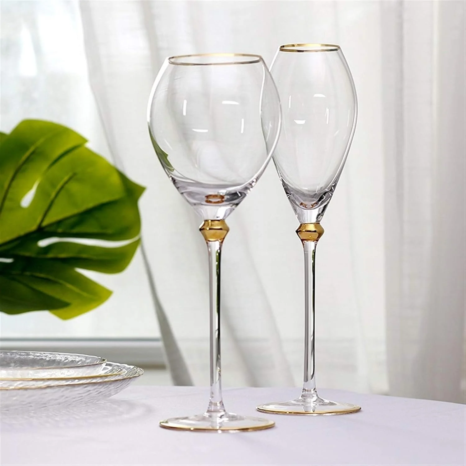 Royal Goblet Glasses High-End Gold Traced Red Glass Champagne and Wine Glass 6pcs Set - Image 2