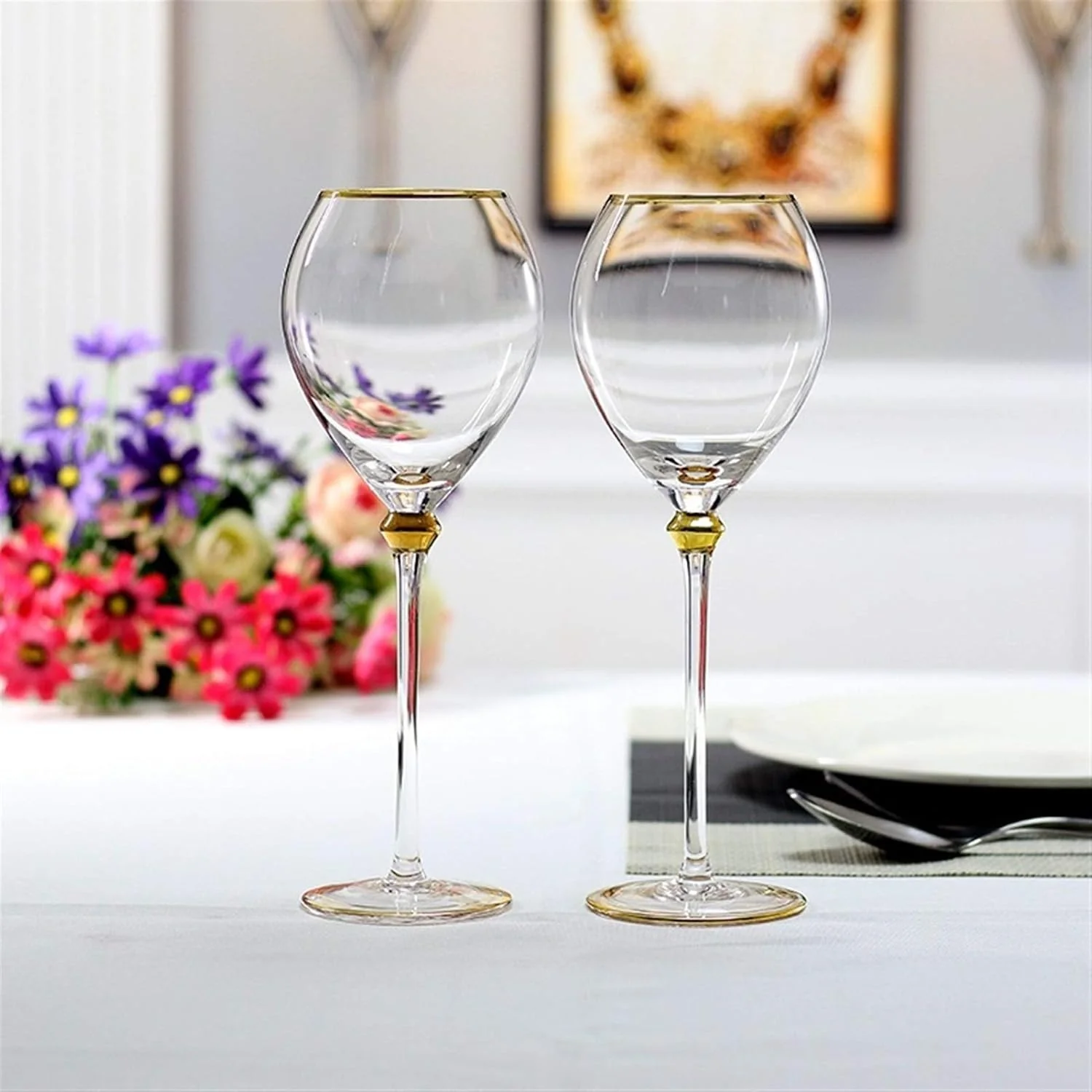 Royal Goblet Glasses High-End Gold Traced Red Glass Champagne and Wine Glass 6pcs Set - Image 4