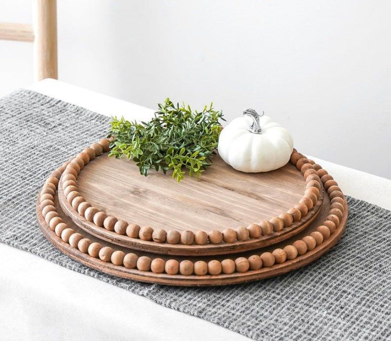 Rustic Wooden Round Beaded Tray - Image 3