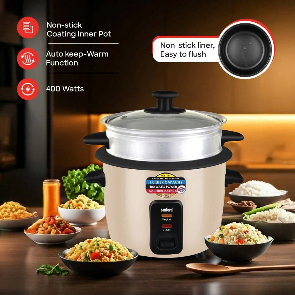 Sanford 1.0L Electric Rice Cooker With Steamer - Image 3