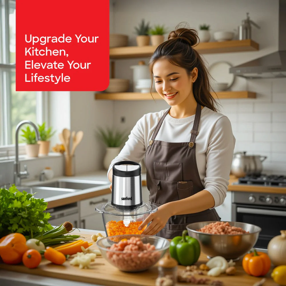 Sanford 1.2L 500W Electric Food Chopper with Glass Bowl and 2-Speed Control - Image 2