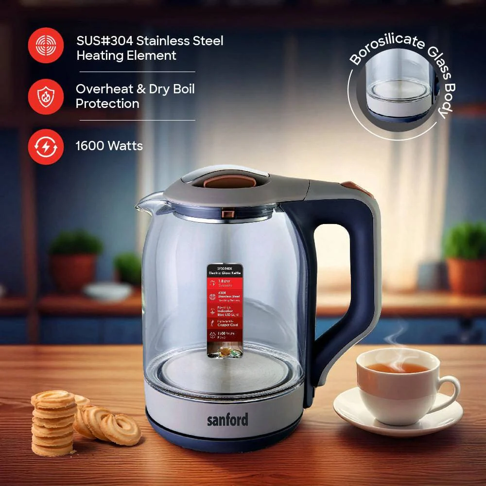 Sanford 1.8L Electric Glass Kettle with Auto Shut-Off and Indicator Light - Image 4