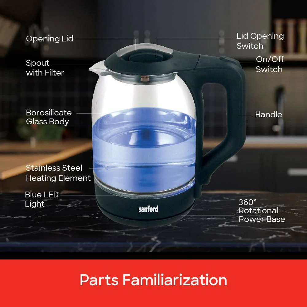 Sanford 1.8L Electric Glass Kettle with Auto Shut-Off and Indicator Light - Image 6