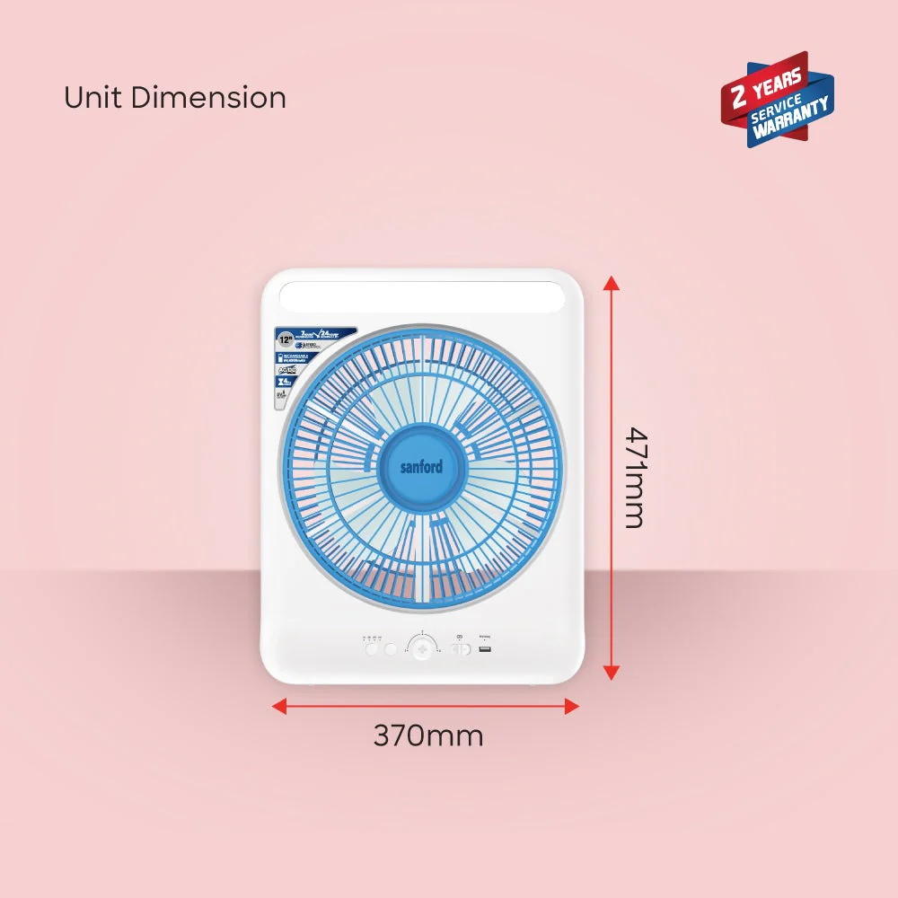 Sanford 12” Rechargeable Box Fan with LED Light and 4500mAh Battery – 3-Speed AC/DC Fan with 24 LEDs and 4H Timer24 LED | Up to 24H Runtime - Image 3