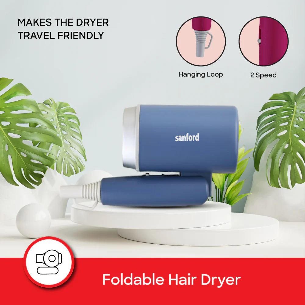 Sanford 1200W Compact Hair Dryer with Foldable Handle | 2 Speed & 2 Heat Settings | DC Motor - Image 4