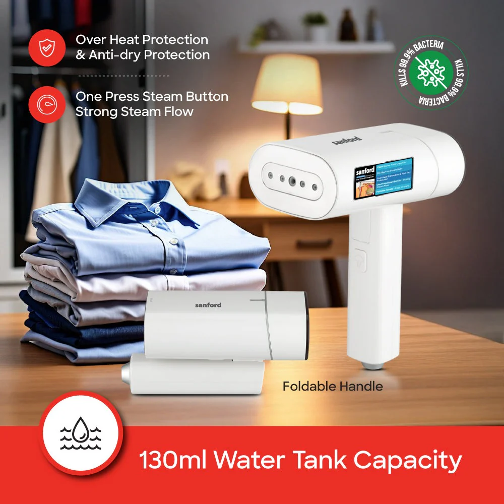 Sanford 1300W Travel Garment Steamer with Foldable Handle & Brush - Image 3