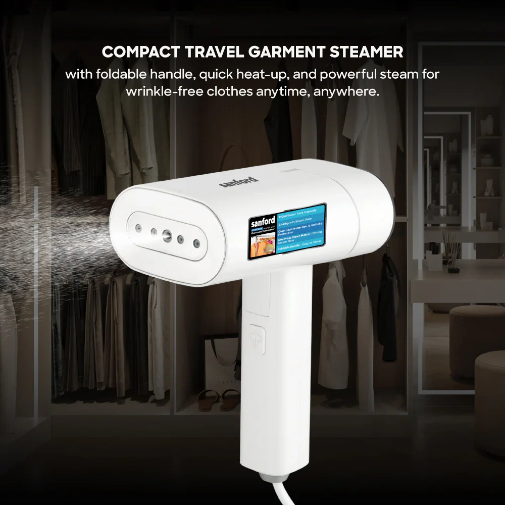 Sanford 1300W Travel Garment Steamer with Foldable Handle & Brush - Image 5