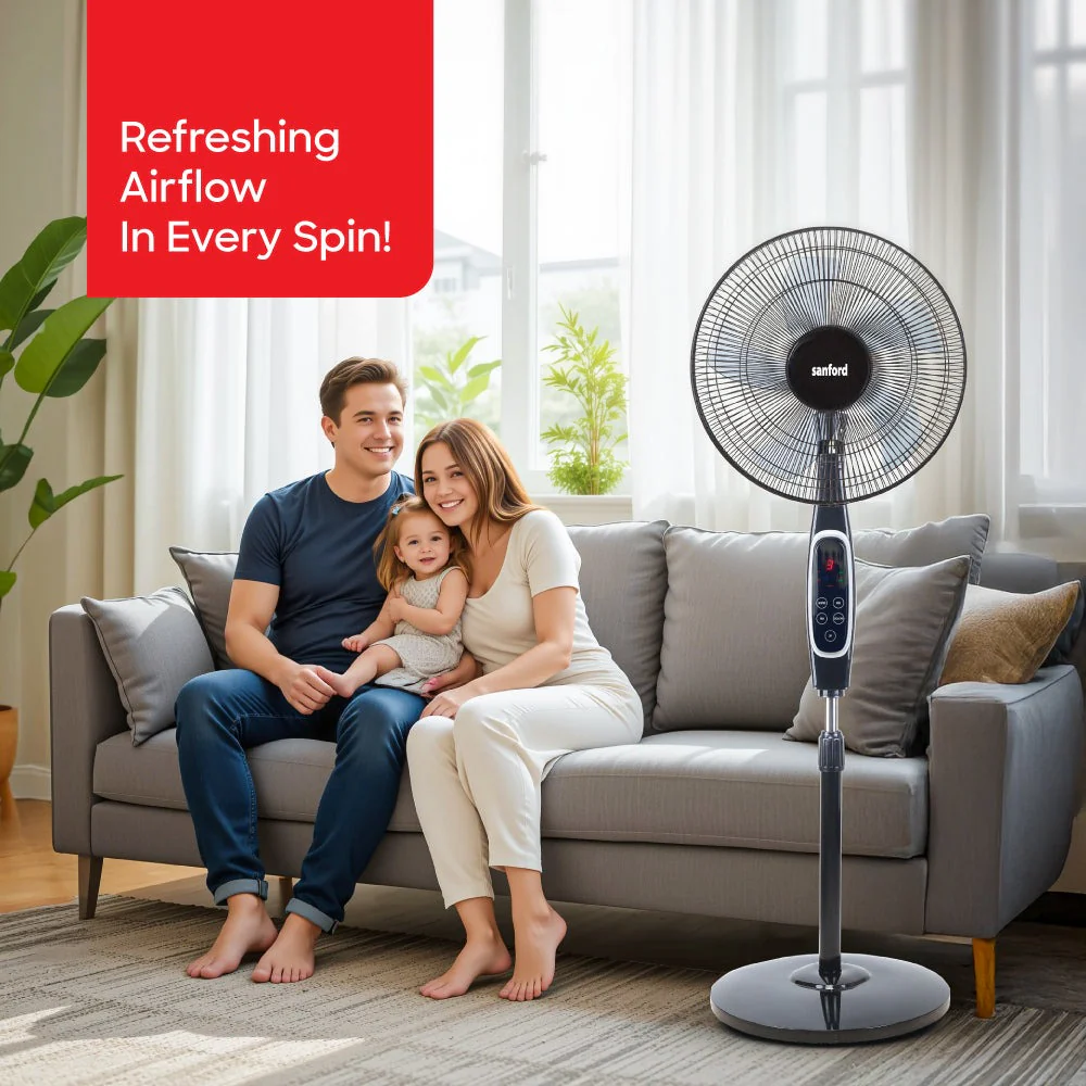 Sanford 18-Inch Stand Fan | 60W Heavy-Duty Motor | LED Display & Remote | 3-Speed | 7-Hour Timer - Image 2