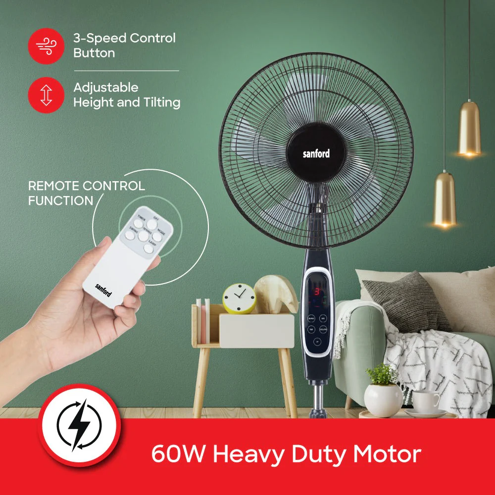 Sanford 18-Inch Stand Fan | 60W Heavy-Duty Motor | LED Display & Remote | 3-Speed | 7-Hour Timer - Image 4