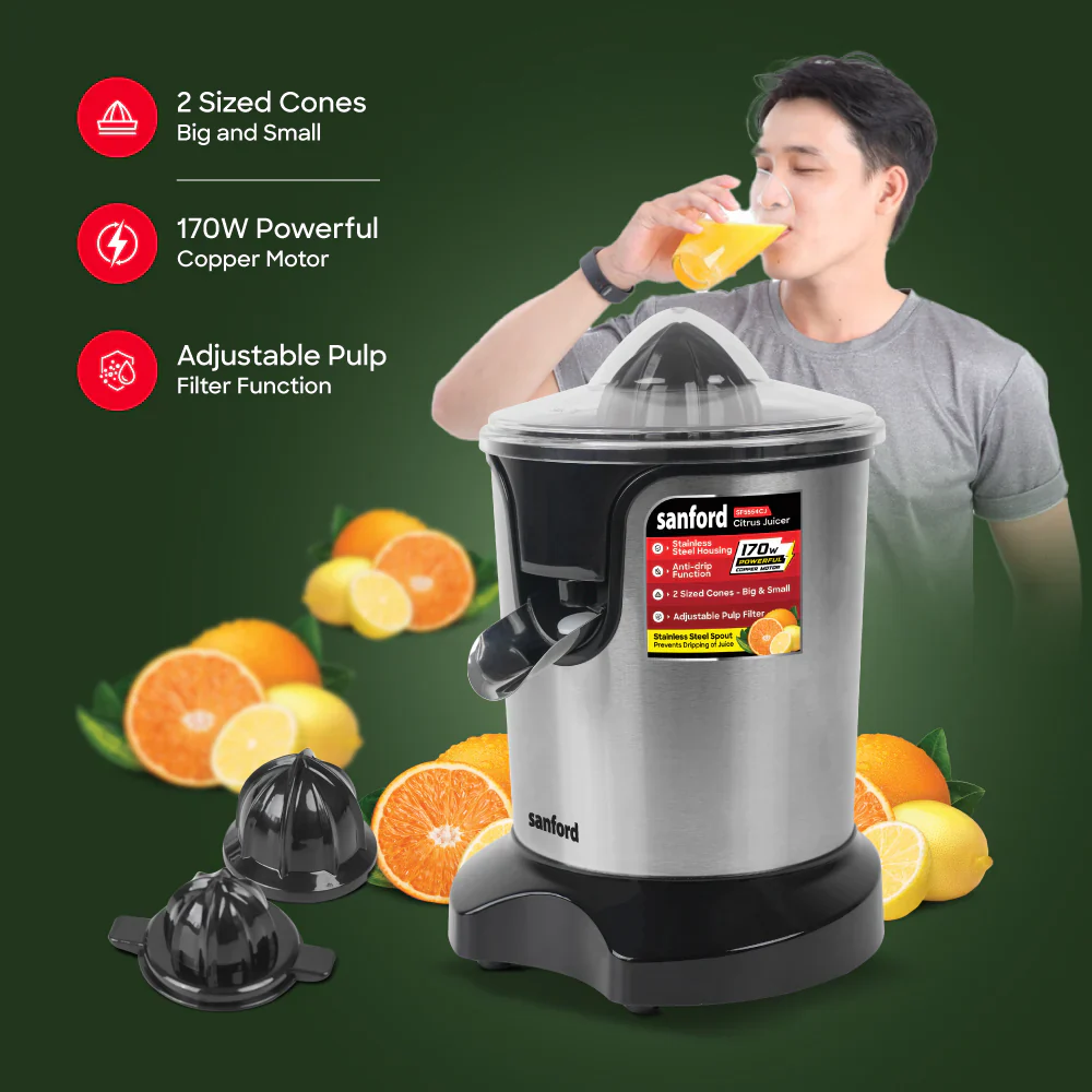 Sanford 2-in-1 Citrus Juicer with Adjustable Pulp Filter and Stainless Steel Housing - Image 4