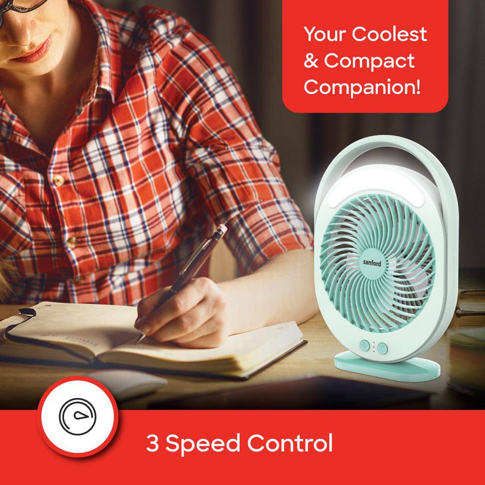 Sanford 2-in-1 Rechargeable Fan with 18 LED Lights and 3-Speed Control – Up to 15H Fan Runtime & 20H LED Runtime - Image 2