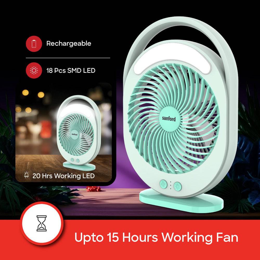 Sanford 2-in-1 Rechargeable Fan with 18 LED Lights and 3-Speed Control – Up to 15H Fan Runtime & 20H LED Runtime - Image 3