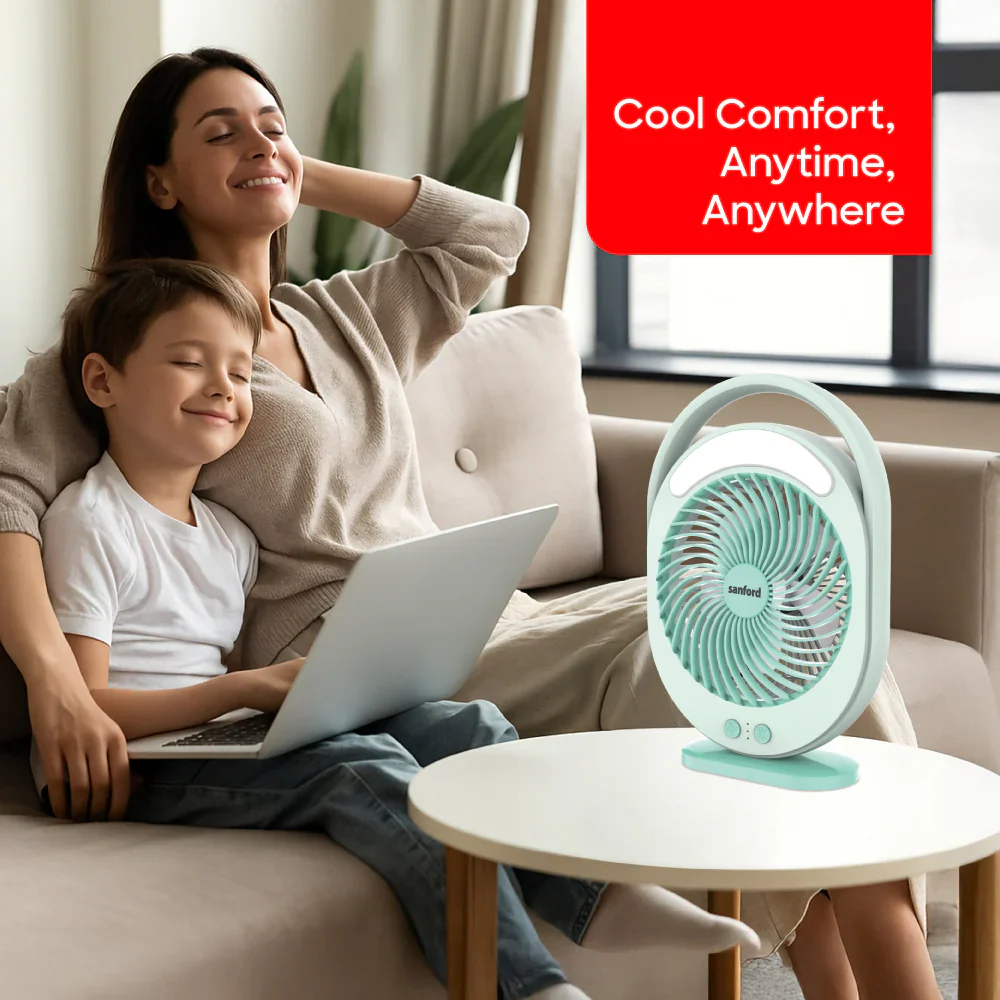 Sanford 2-in-1 Rechargeable Fan with 18 LED Lights and 3-Speed Control – Up to 15H Fan Runtime & 20H LED Runtime - Image 5