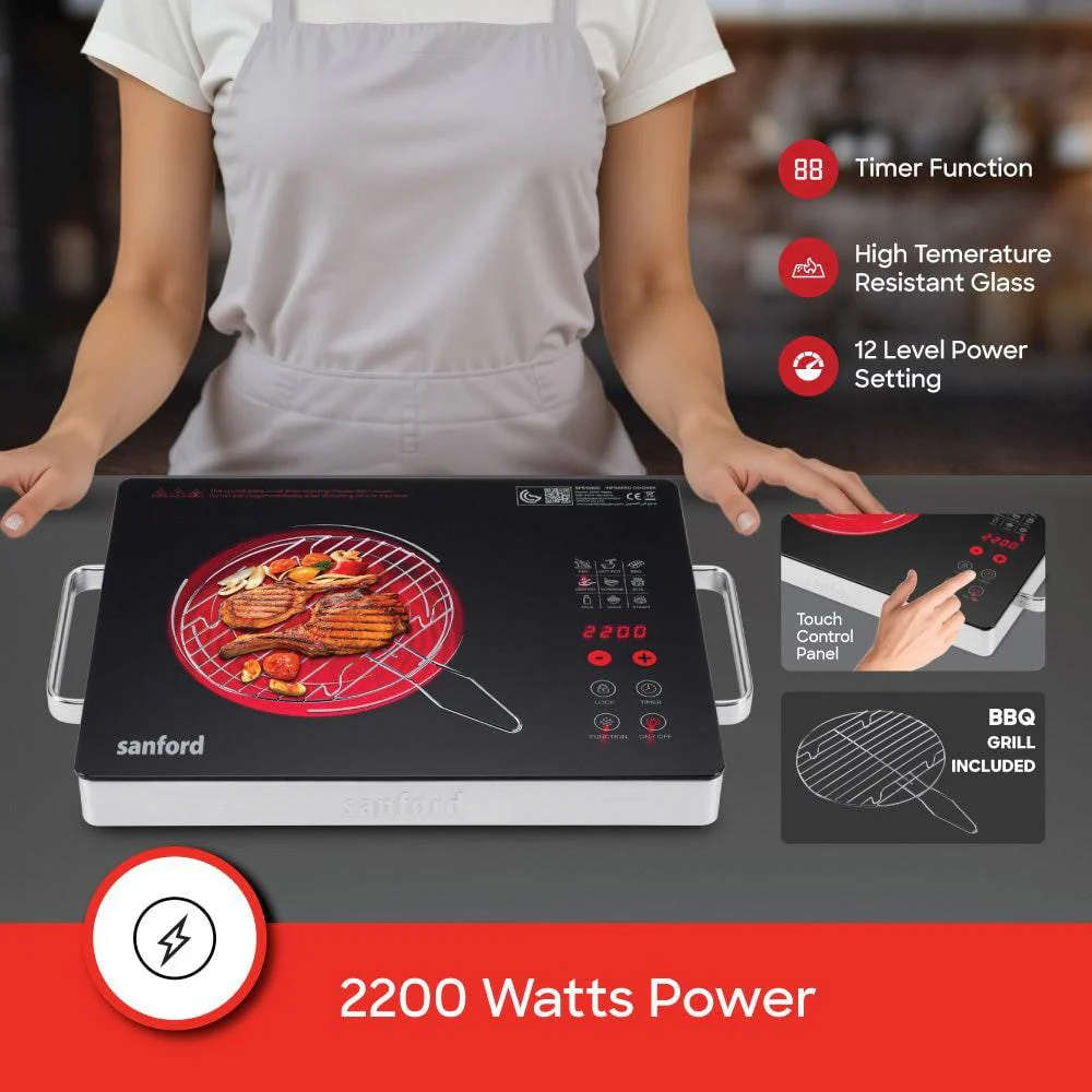 Sanford 2 in 1 Single Burner Infrared Cooker 2200W with BBQ Grill and Timer - Image 3