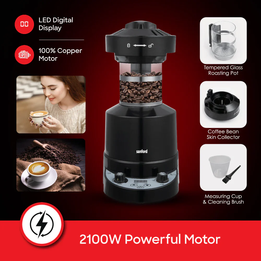 Sanford 2100W Electric Coffee Roaster with Air Roasting Technology and Digital LED Display - Image 4