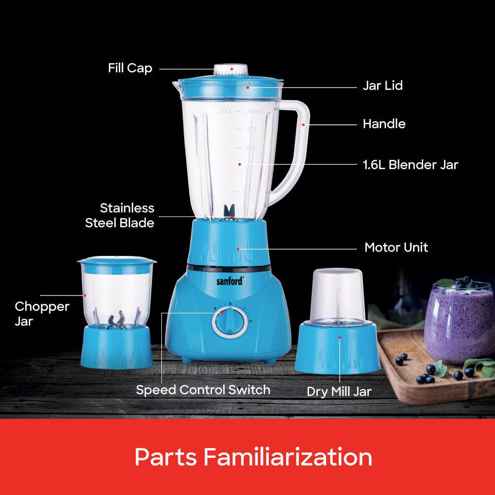 Sanford 3-in-1 Blender, Mincer & Mill | 1600ml Jar | 400W Motor | 2-Speed Control | Stainless Steel Blades - Image 3
